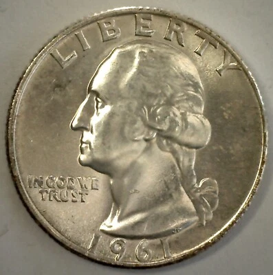 1961 D Washington Silver Quarter Uncirculated US 25c Coin Denver Mint - Image 1 of 2