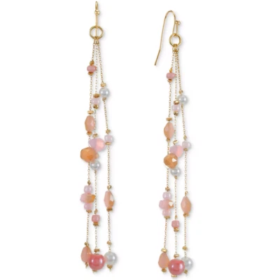 Pendientes colgantes lineales de triple fila con cuentas mixtas en tono dorado STYLE & CO Foto 1 de 4