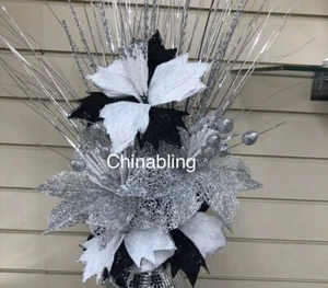Kunstblumenstrauß schwarz-weiß und silber mit Silberblüher - Bild 1 von 2