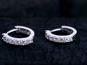 Fully sterling silver huggie hoop zircon diamond earrings - Picture 1 of 7