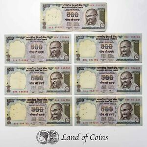 INDIA: 7 x 500 Indian Rupee Banknotes.