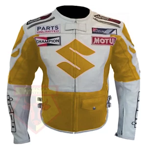 Men Suzuki Motorcycle Racing Leather Jacket Suzuki Motorbike Riding Biker Jacket - Picture 1 of 3