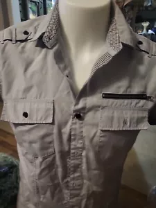 Soverign Code Mens Short Sleeve Striped Button Down Shirt Gray S - Picture 1 of 6