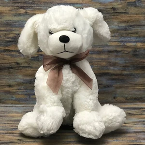 Peluche suave Dan Dee 15" cachorro perro blanco con lazo de cinta marrón - Imagen 1 de 10