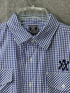 Avirex Herren XL Kurzarm Button Down blau kariert gesticktes Logo Hemd SS14 - Bild 1 von 12