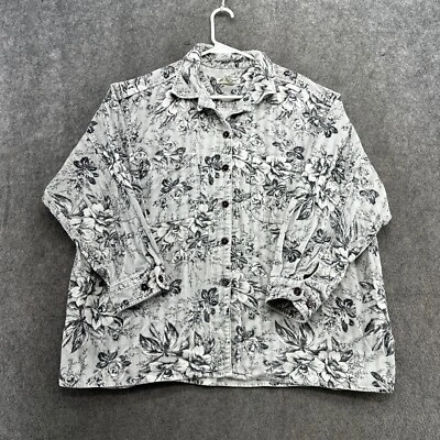 Camisa Eddie Bauer Mujer PXL Blanca Floral Pana Con Botones Manga Larga Foto 1 de 4