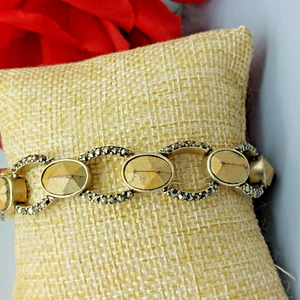 Signed Kenneth Cole Dark Silver Tone Bracelet Brown & Black Faceted Beads 7.5" - Picture 1 of 7