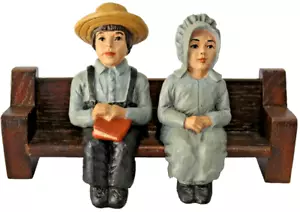 Vintage Folklore Collection by V&E 82-85 Ed. Wood Amish Man Woman Sitting Bench - Picture 1 of 24