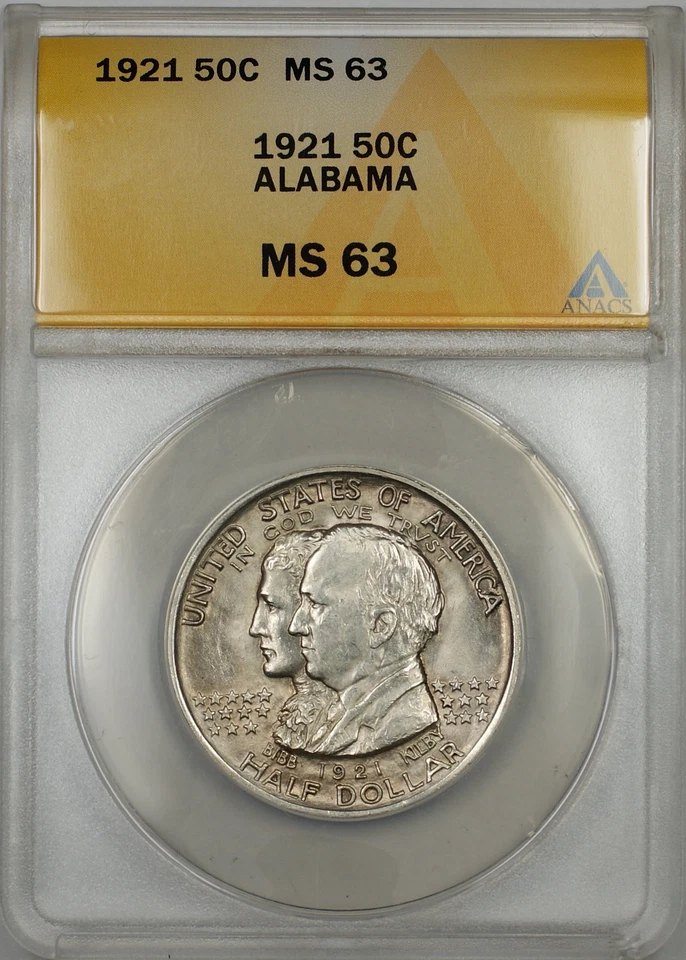 1921 Alabama Commemorative Silver Half Dollar 50c Coin ANACS MS-63 - Image 1 of 1