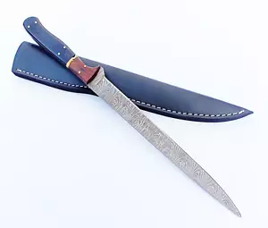 Handmade Damascus Steel Large Fillet Knife Hunting Fishing, Full Tang 13.5 inch - Picture 1 of 8