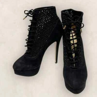 CHARLOTTE OLYMPIA Lace-Up Ankle Boots Suede Black EU38.5 US8.5 New With Tags - Image 1 of 4