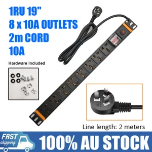New 8 Way 19" Power Board Server Rack Mount PDU 1RU Circuit Breaker + Switch AUS - Picture 1 of 10