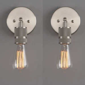 2 x Vintage Single Light Wall Sconce Brushed Industrial Bathroom Mirror Lighting - Picture 1 of 6