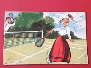 EARLY 1900s COMIC  HUMOUR  PC - TENNIS THEME - LOVE-ALL! - Picture 1 of 1