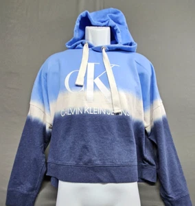 Calvin Klein Jeans Hoodie Sweatshirt Women's Size XXL Blue Tie Dye Cropped - Picture 1 of 13