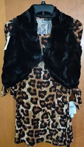 My Michelle Girls Leopard Print Dress w/ Fuzzy Soft Black Vest Size 12 New Youth - Picture 1 of 7