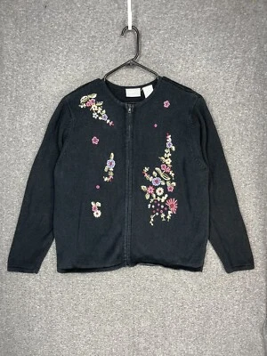 Cárdigan tejido Blair para mujer L negro floral bordado cremallera frontal Cottagecore Y2K Foto 1 de 4
