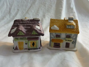 2 READERS DIGEST PORCELAIN BAKER & GROCER VILLAGE CHRISTMAS ORNAMENT BELLS 1991 - Picture 1 of 10