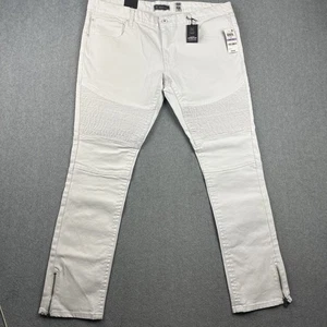 Pantalones de mezclilla INC para hombre 38x32 blancos Stockholm calce ajustado súper elásticos moto con cremallera nuevos - Imagen 1 de 11