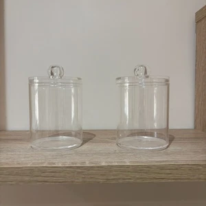 Pair of Clear Acrylic Plastic Lidded Bathroom Storage Organise Jar Pots - Picture 1 of 4