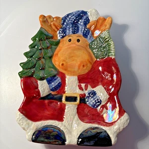 Christmas Santa Moose Candy Trinket Dish Plate Christmas Holiday Decor Whimsical - Picture 1 of 5