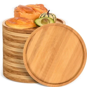 12 Pcs Round Bamboo Serving Trays Bamboo Charcuterie Board Round Wooden Servi... - Picture 1 of 7