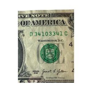 Bookends Note 341 103 341 One Dollar Bill Fancy Serial Number Series US $1 2021 - Picture 1 of 3
