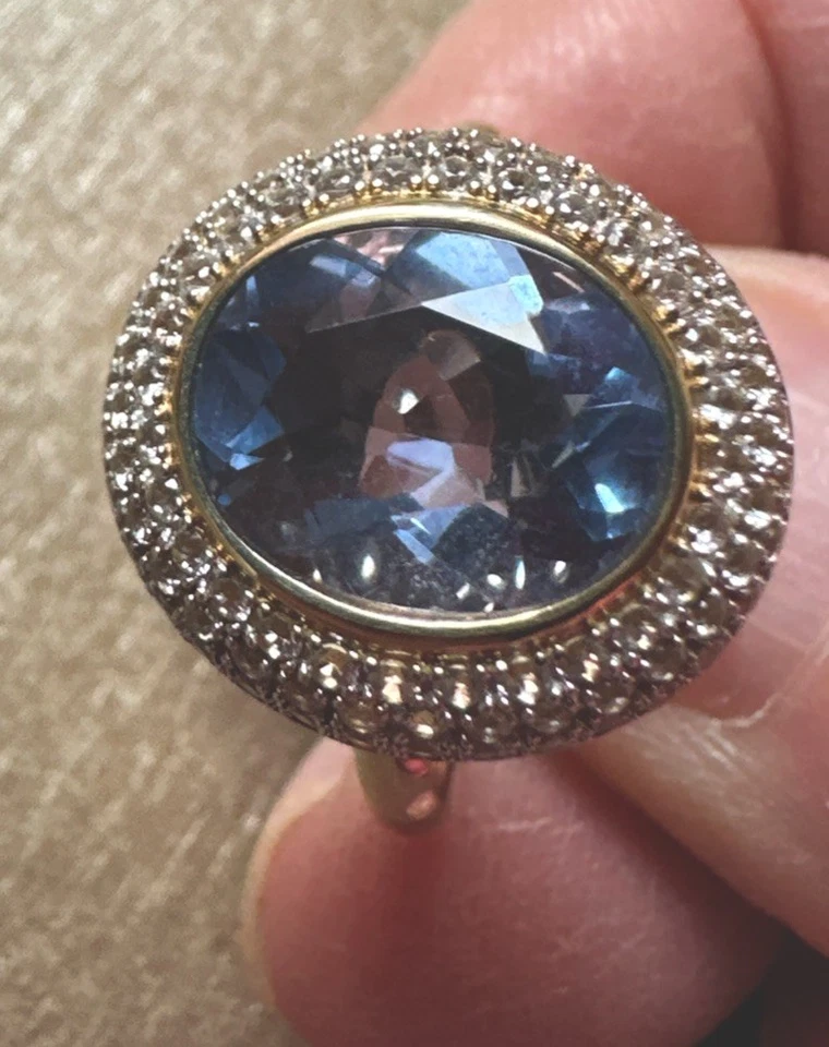 Ring, Gg 375, Flourit und Zirkone, Gr. 60(19), 17x 20 mm Ringkopf, 2,5mm Ringsch - Bild 1 von 4