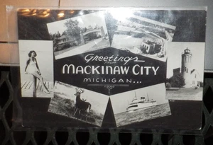 VINTAGE POSTKARTE S/W MACKINAW ISLAND MACKINAW CITY MICHIGAN - Bild 1 von 2