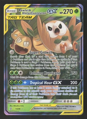 Rowlet & Alolan Exeggutor GX 1/236 Ultra Rare Pokemon SM - Unified Minds - Image 1 of 2