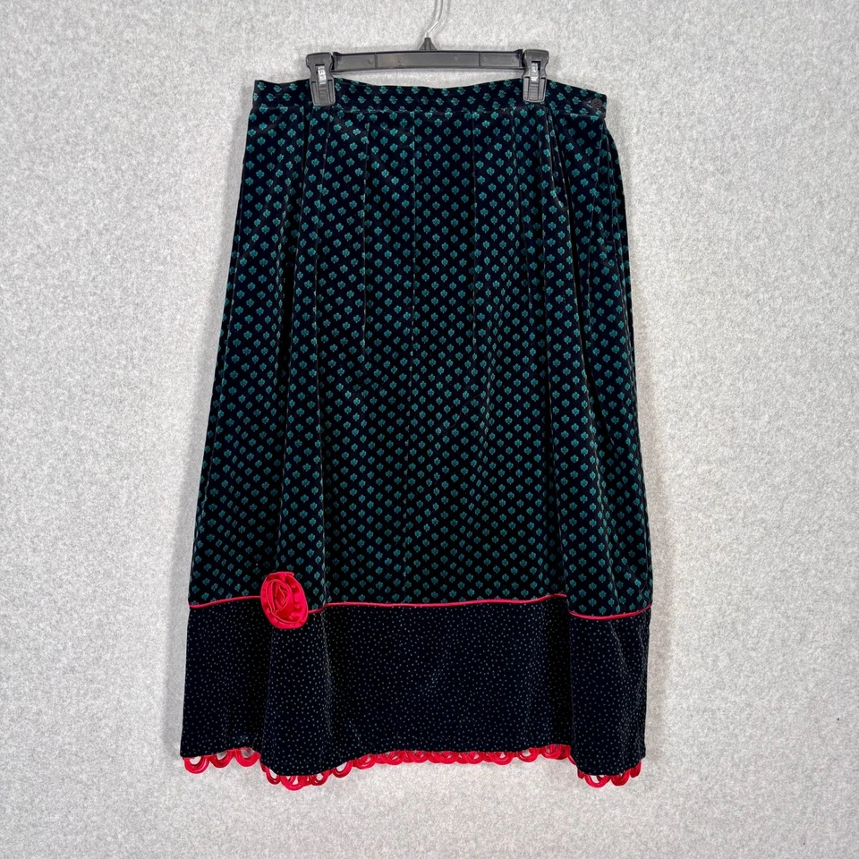 Roseta vintage plisada de terciopelo midi talla 14 esmeralda festoneada femenina romántica Foto 1 de 4