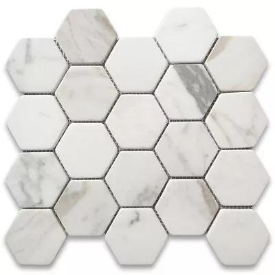 G33XT Tumbled Calacatta Gold Calcutta Marble 3 inch Hexagon Mosaic Tile - Image 1 of 4