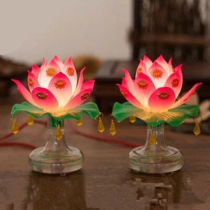 1 Pair Buddhism Supplies Holy Lotus Lamp LED Buddhist Ceremony Buddha Decoration - Picture 1 of 9