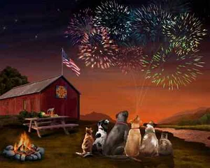 Patriotic Pets ~ America, 4th of July, ~ David Textiles Fabric Panel - Picture 1 of 1