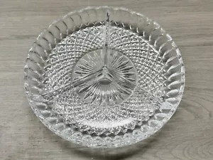 VINTAGE GLASS DIVIDED SERVING DISH PLATTER PARTY TRAY 9” PRESSED GLASS TAPAS - Picture 1 of 8