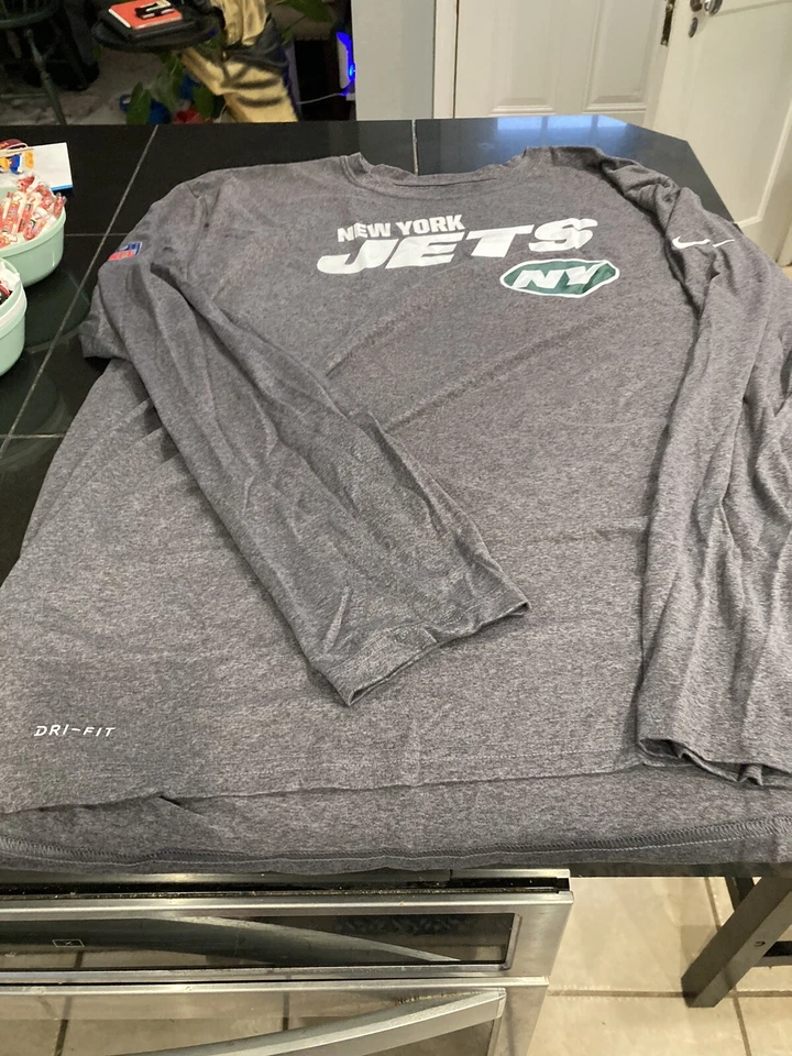 MENS New York Jets Nike Dry Fit NFL On Field Long Sleeve Shirt GRAY XL
