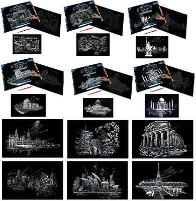 LARGE A3 SILVER ENGRAVING ART KITS & SCRAPER TOOL FAMOUS WORLD CITY LANDMARKS - image 1 of 2