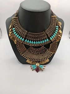 Egyptian Style Vintage Necklace in Metal and Stones - One stone missing - Picture 1 of 8