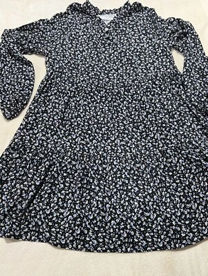 Zara Girls Blue Floral Long Sleeve Dress Size 13-14 Foto 1 de 4