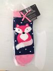 CUDDL DUDS Girls Fox Double Layer Slipper Socks - Size 4 to 10 - Navy & Pink NEW