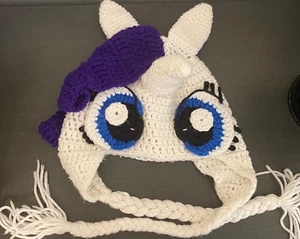 Handmade Crocheted MY LITTLE PONY Rarity Beanie Hat Kids Adults White Unicorn - Picture 1 of 6