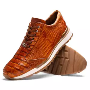 NUEVO Marco Di Milano Vestido Tenis Zapatos Caimán Cuero Cocodrilo Alonzo Coñac - Imagen 1 de 5