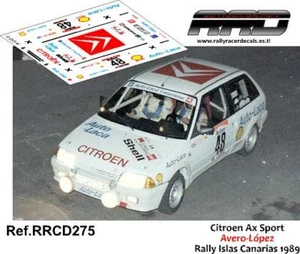 DECAL/CALCA 1/43; Citroen AX GTI; Avero-López; Rally Islas Canarias 1989 - Imagen 1 de 2