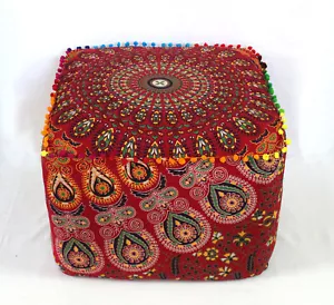 22" Large Indian Mandala Cotton Square Ottoman Pouf Cover Footstool Seating - Picture 1 of 3