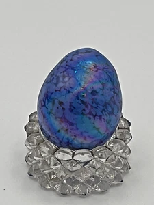 Gorgeous Purple Iridescent Art Glass Easter Egg Figurine 1.75" w Glass Base - Picture 1 of 5