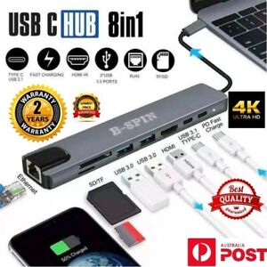 8 in 1 USB-C HUB Type-C USB Multi 3.0 4K HDMI RJ45 Ethernet Micro SD TF OTG