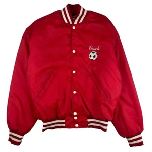 American Vintage Varsity Nylon Bomber Jacket Soccer Coach Red Large - Picture 1 of 4