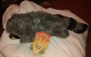 FOLKMANIS BABY WASCHBÄR PUPPE GRAU SCHWARZ NEU MIT ETIKETT - Bild 1 von 12