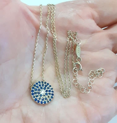 Collar Colgante Piedra Azul y Blanco Oro Más de Plata de Ley 925 15mm*18 Foto 1 de 4