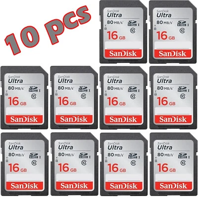 LOT 10x SanDisk Ultra 16GB 80MB/s SD SDHC SDSDUNB Camera Card Class 10 FULL HD - Image 1 of 4